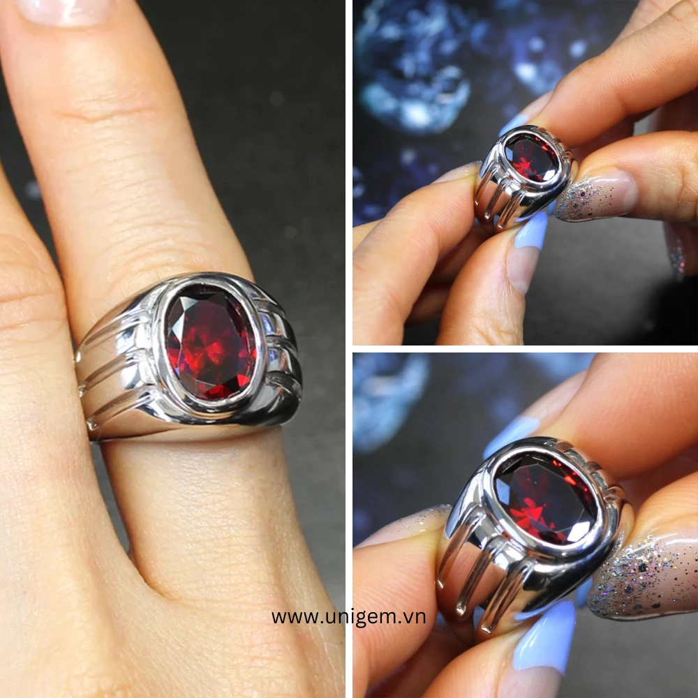Nhẫn Nam Garnet Đỏ Thiên Nhiên