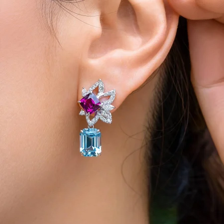 Bông tai Aquamarine Tourmaline Garnet