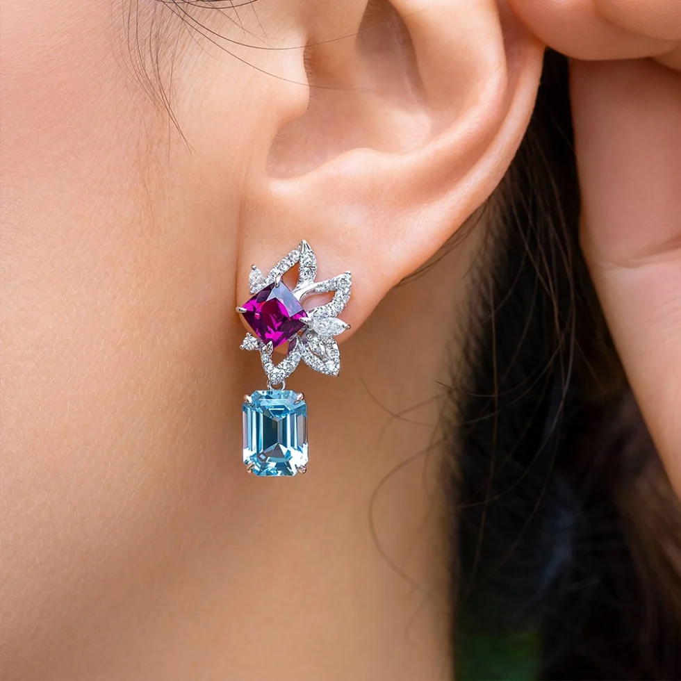 bong tai aquamarine tourmaline garnet 1