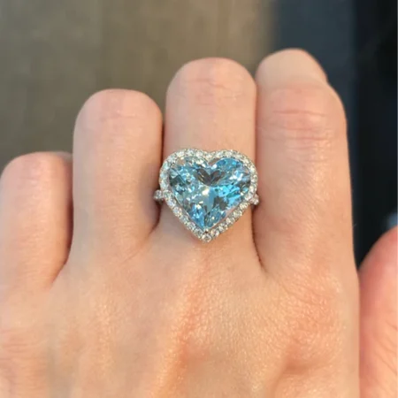 Nhẫn Aquamarine trái tim 5.34ct