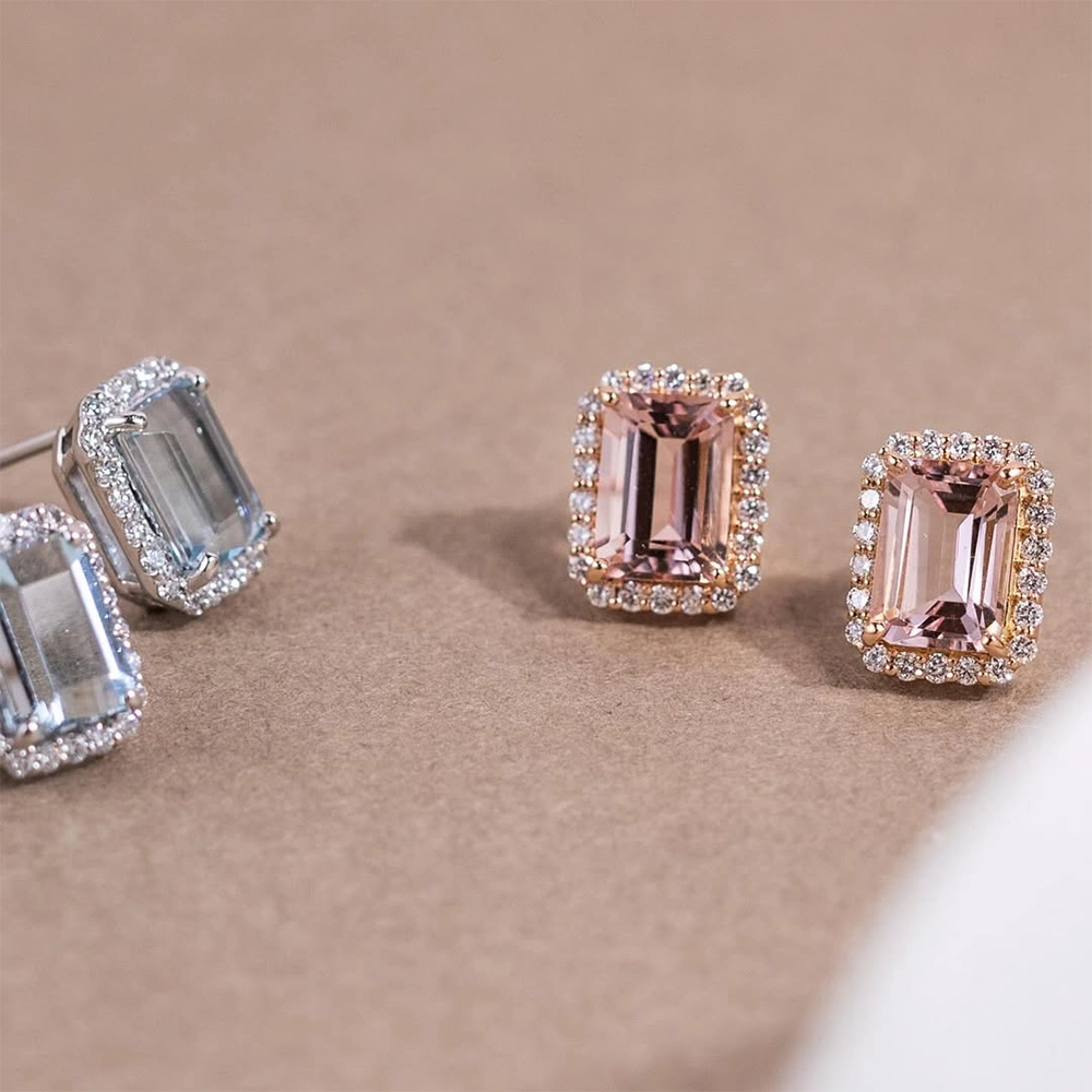 Bông Tai Đá Morganite Hồng