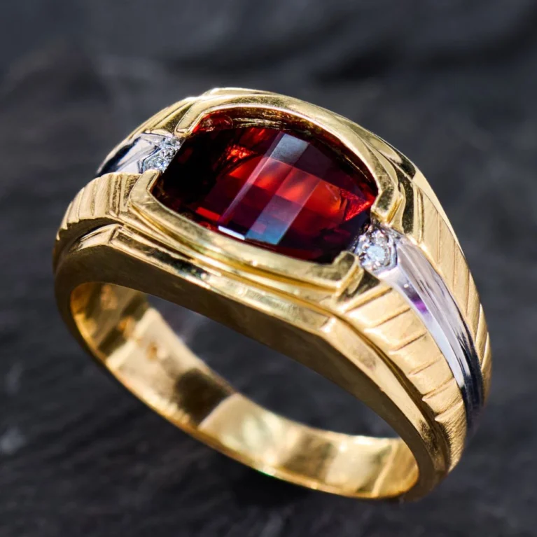 Nhẫn Nam Đá Garnet Đỏ Thiên Nhiên