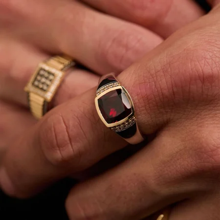 Nhẫn Nam Đá Garnet Đỏ