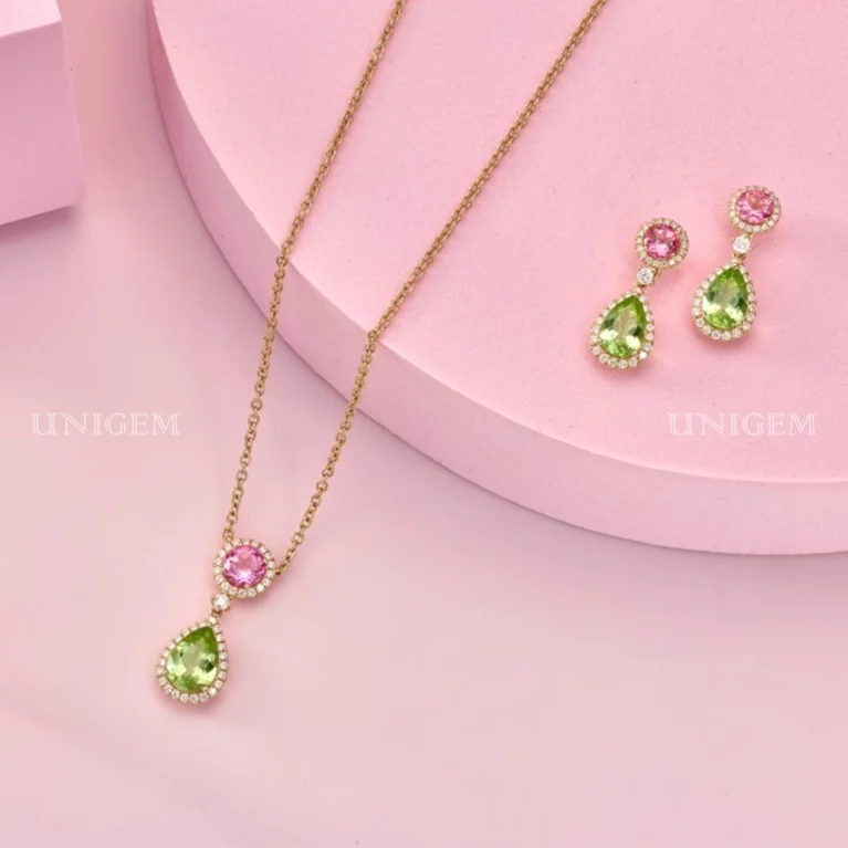 Bộ Trang Sức Đá Peridot Mix Morganite