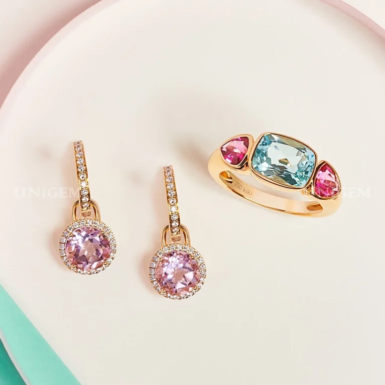 Bộ Trang Sức Đá Morganite Mix Aquamarine