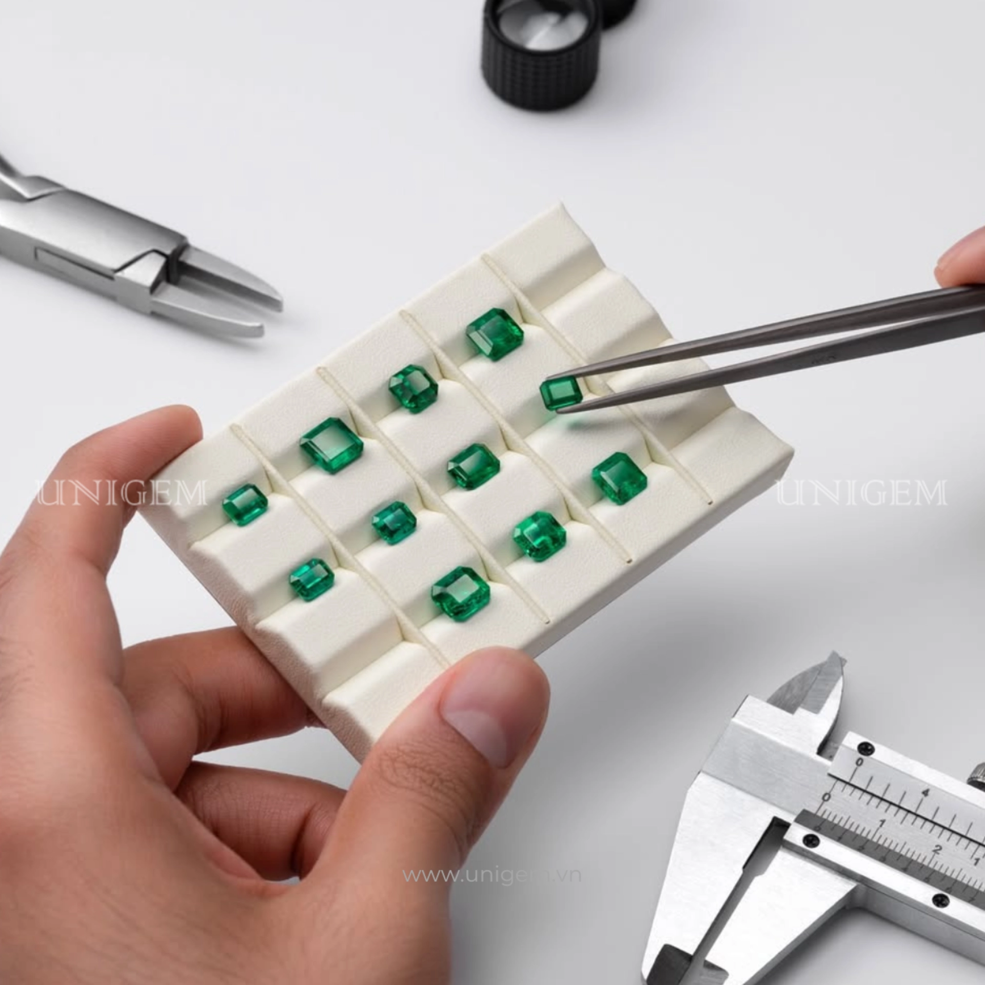 Quy trình chế tác nhẫn Emerald (Ngọc Lục Bảo) tại Unigem. Để viên đá thực sự tỏa sáng, quy trình chế tác rất quan trọng 2 che tac nhan emerald ngoc luc bao unigem 3